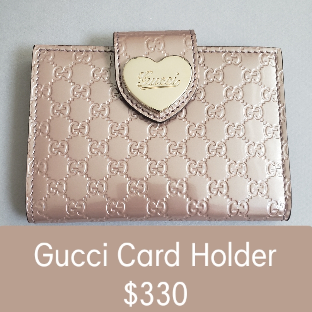 Gucci Heart MicroGuccissima Patent Leather Card Holder | Pink | Rose